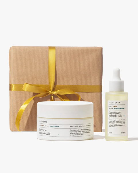 Gift set: nourishing body butter and relaxing body oil with coconut and almond scent