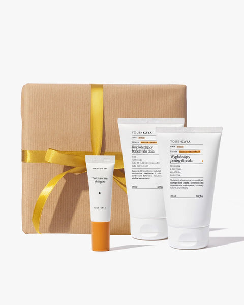 Gift set: illuminating body lotion, body scrub and sweet orange lip oil