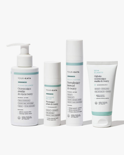 Zestaw: emulsja myjąca, serum, krem-żel i maska do twarzy