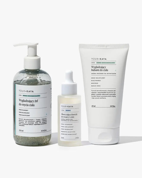 Set: smoothing body wash, exfoliation treatment and smoothing body lotion