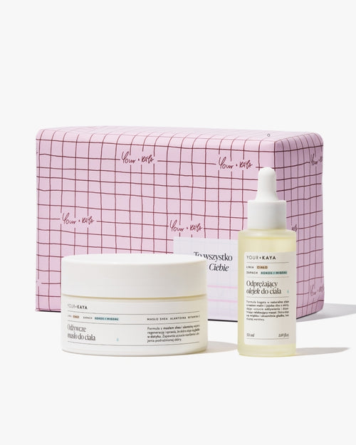 Zestaw prezentowy: odżywcze masło do ciała i odprężający olejek do ciała o zapachu kokosa i migdałów