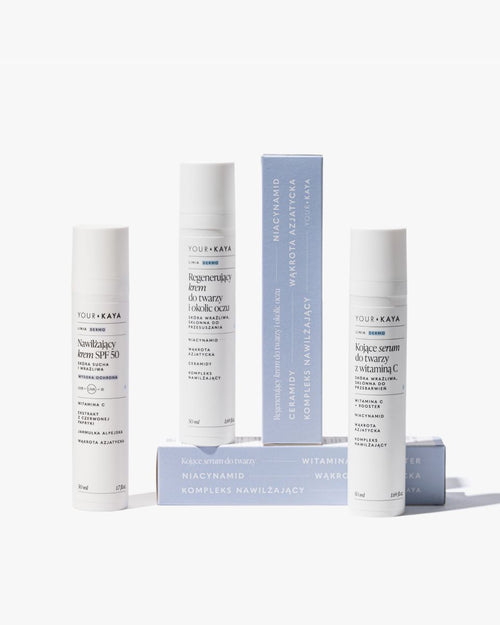 Zestaw: Krem SPF 50, Kojące serum i Regenerujący krem do twarzy i okolic oczu