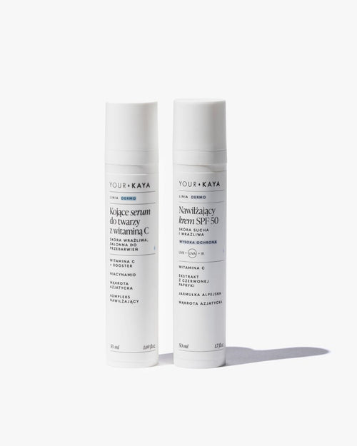 Zestaw: Nawilżający krem SPF 50 i Kojące serum do twarzy z witaminą C