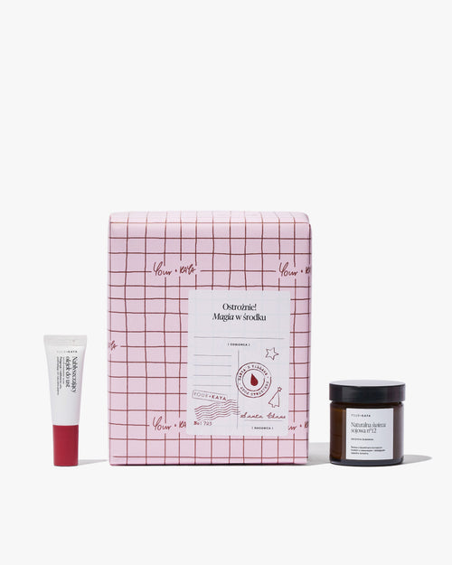 Zestaw świąteczny: olejek do ust i świeczka o tym samym zapachu
