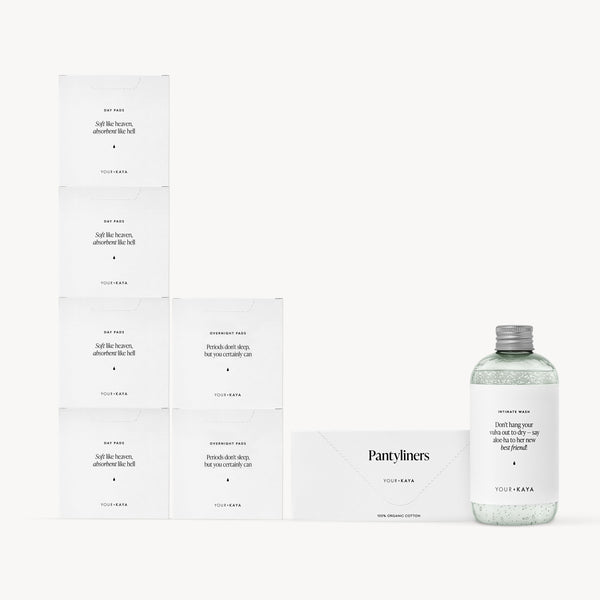 Zestaw: 4x podpaski na dzień, 2x na noc, wkładki i płyn do higieny intymnej