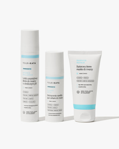 Zestaw: nawilżające serum, lekki krem i barierowy krem-maska do twarzy