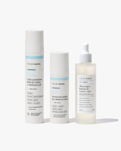 Zestaw: lekki krem, nawilżające serum i kuracja złuszczająca