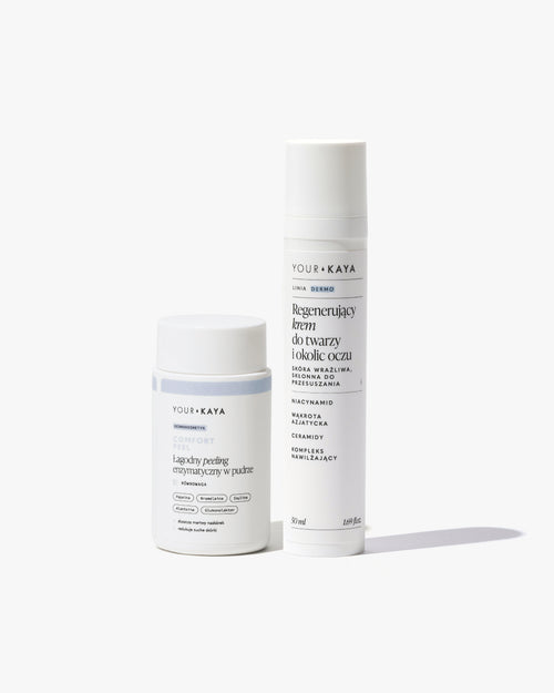 Zestaw: peeling enzymatyczny w pudrze i regenerujący krem/serum z wit. C