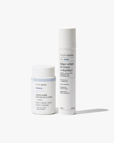 Zestaw: peeling enzymatyczny w pudrze i regenerujący krem/serum z wit. C