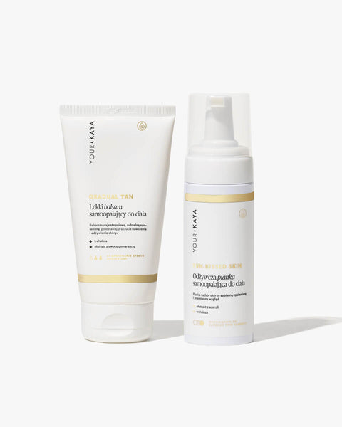 Zestaw LONG-LASTING TAN: odżywcza pianka samoopalająca i lekki balsam samoopalający