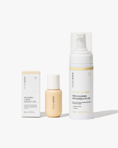 Zestaw SELF-TAN & GLOW: rozświetlacz w płynie i pianka/balsam/krem CC