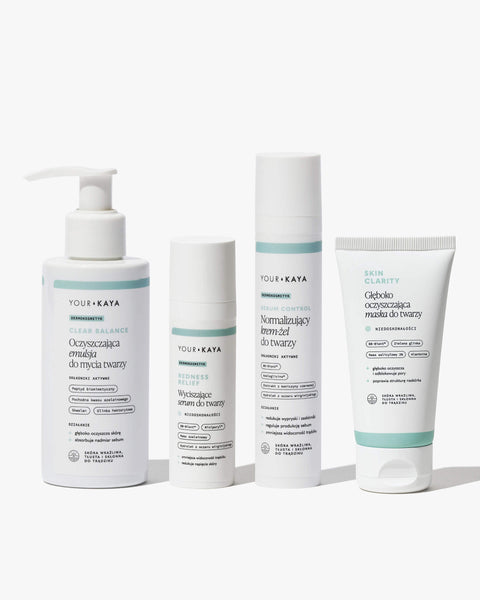 Zestaw: emulsja myjąca, serum, krem-żel i maska do twarzy