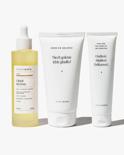 Zestaw do golenia: krem, peeling i olejek intymny lub serum przeciw wrastającym włoskom