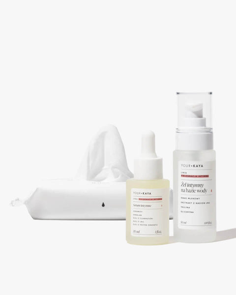 Zestaw: serum, żel i chusteczki intymne
