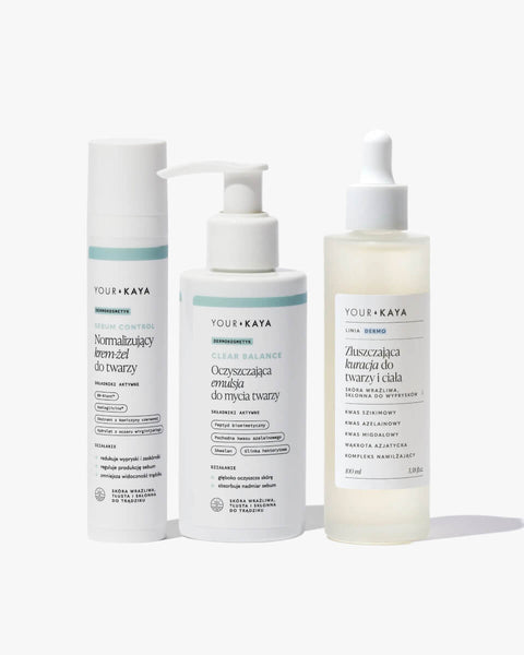 Zestaw: krem-żel, oczyszczająca emulsja i kuracja złuszczająca