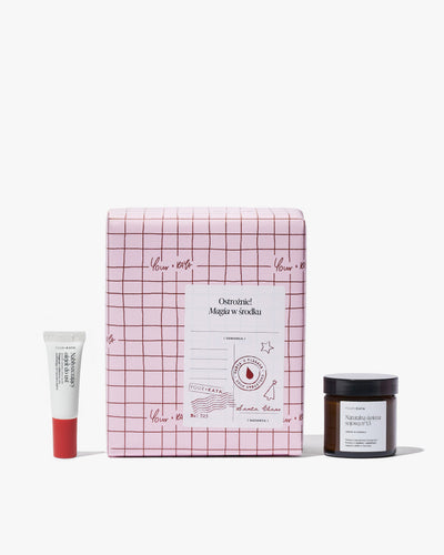 Zestaw świąteczny: olejek do ust i świeczka o tym samym zapachu