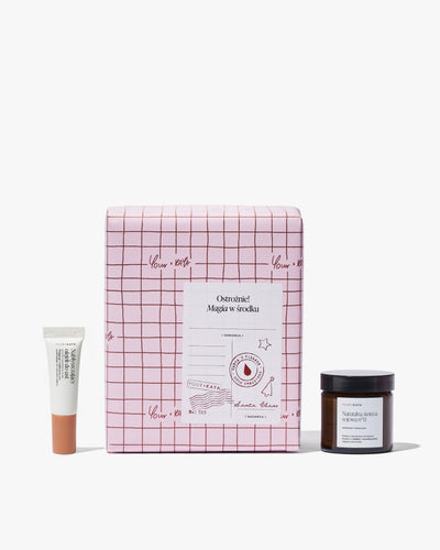 Zestaw świąteczny: olejek do ust i świeczka o tym samym zapachu