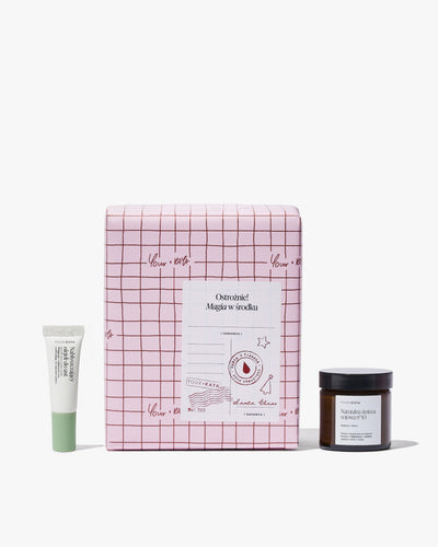 Zestaw świąteczny: olejek do ust i świeczka o tym samym zapachu