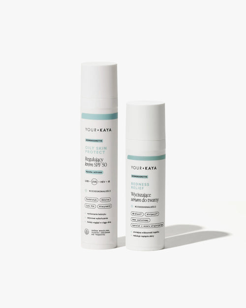 Zestaw: regulujący krem SPF 50 i wyciszające serum