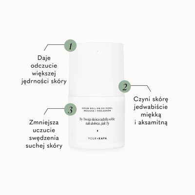 Łagodząco-ujędrniające serum roll-on do piersi, brzucha i pośladków