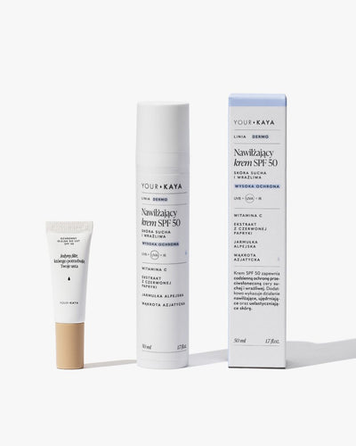 Zestaw: Nawilżający krem SPF 50 i Ochronny olejek do ust SPF 50