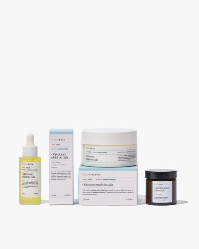 Zestaw świąteczny: masło do ciała, olejek do ciała i świeczka o zapachu kokosa i migdałów