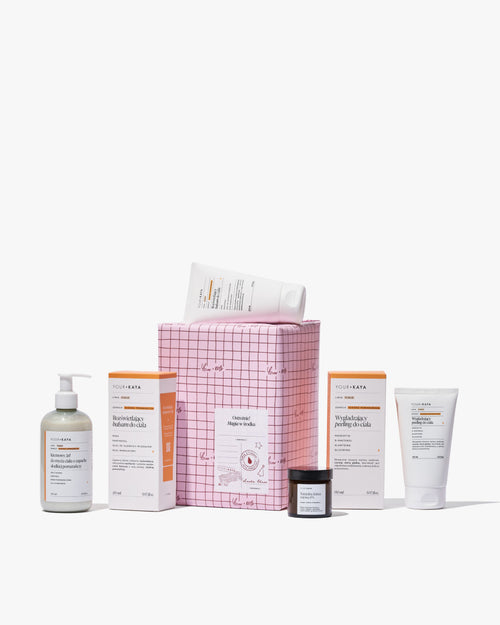 Zestaw świąteczny: balsam, peeling, żel pod prysznic i świeczka o zapachu słodkiej pomarańczy