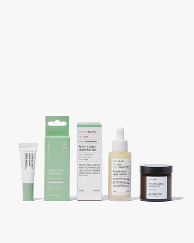 Zestaw świąteczny: olejek do ust, rozświetlający olejek do ciała i świeczka o zapachu wanilii i mięty